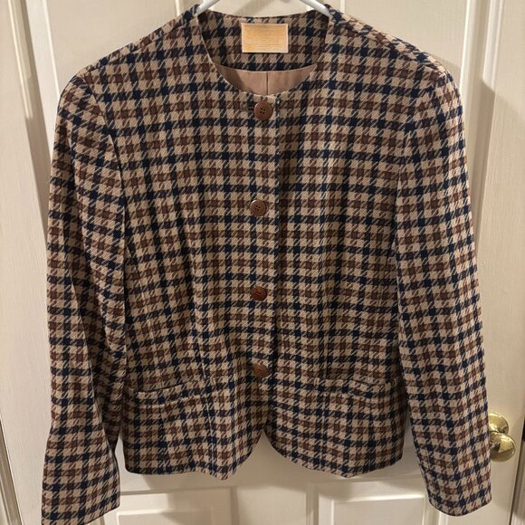 Vintage Women's Pendleton Pure Virgin Wool Plaid Blazer Jacket ~ 10 - Picture 1 of 4